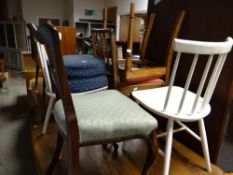 A parcel of various chairs including pair of painted white pine spindle kitchen chairs & antique