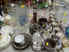 Parcel of EPNS including bottle coasters etc together with three glass vases