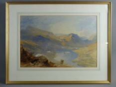 PAUL NAFTEL watercolour - lake and Alps scene, unsigned, label verso, 34 x 50 cms