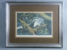 PATRICK A OXENHAM limited edition (199/500) print - badgers amongst trees, 28 x 43 cms
