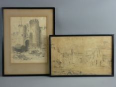 AN EARLY 19th CENTURY PENCIL SKETCH of one of Conwy's old streets, indistinctly signed but dated