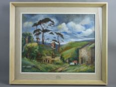 EDWARD WILLIAMS oil on canvas - North Wales farmstead with farmer and cattle, entitled 'Hen Dom