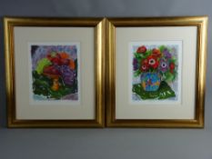 A PAIR OF COLOURED ARTIST'S PROOF PRINTS - still life, one of fruit on a pedestal dish and the other