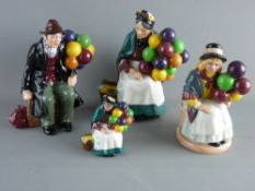 FOUR ROYAL DOULTON CHINA FIGURINES - 'The Balloon Man' HN1954, 'The Old Balloon Seller' HN1315, a