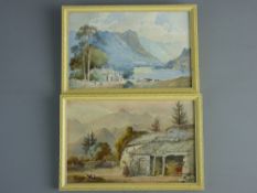 J RENSHAW watercolour - Victorian study of a rural farmhouse with people tending stock, set before a