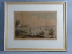 A MID 19th CENTURY COLOURED ENGRAVING of Conwy Tubular Bridge from a sketch by SAMUEL CROWTHER