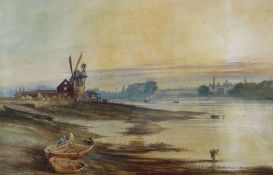 THOMAS LINDSAY (1793-1861) watercolour - interesting historical view of Thames with figures and
