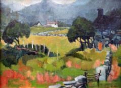 JEAN HOBBS oil on canvas - landscape with cottages, signed, 31 x 41cms Provenance: The Estate of