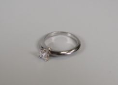 PLATINUM SINGLE-STONE EMERALD CUT DIAMOND RING BY TIFFANY & CO Provenance: receipt of purchase
