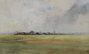 THOMAS LINDSAY (1793-1861) historical watercolour - flat landscape with distant buildings and sails,