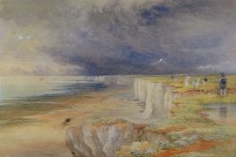 THOMAS LINDSAY (1793-1861) watercolour - windy and stormy scene upon cliff-top with figures and