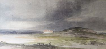 PAUL SANDBY MUNN (1773 - 1845) watercolour - coastal landscape with building, inscribed bottom right