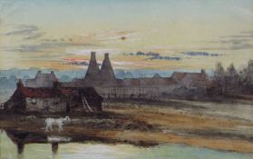 THOMAS LINDSAY (1793-1861) watercolour - shire-horse and buildings, dated 1831, 10 x 16cms