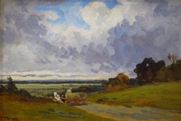 THOMAS SPINKS (fl. 1872 - 1988) oil on board - cart and figure in a landscape, signed, 13 x 18cms
