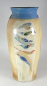 JILL FANSHAWE KATO large stoneware pottery vase, with blue glazed neck and vertical panel of