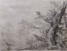 M CUNYNGHAME etching - two figures in woodland, 23 x 29cms