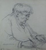 JULIET PANNETT (1911-2205) pencil drawing - portrait of the composer R Vaughan Williams composing,