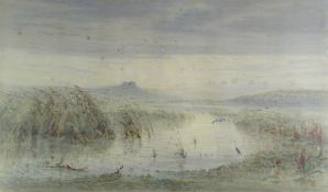 JAMES HARRIS watercolour - view on the Gower, South Wales, titled to mount 'Oxwich Castle',
