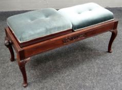 A RISE & FALL MAHOGANY DUET MUSIC STOOL with winding mechanism, by Brooks Limited London, 106cms