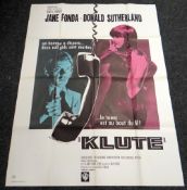 KLUTE starring Jane Fonda, original French cinema poster, 1971, folded, near mint condition, 157 x
