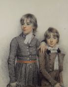 BENJAMIN BURNEL (1769-1828) pencil and pastel colour - three quarter portrait of two young