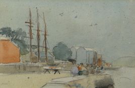 ATTRIBUTED TO DUGALD SUTHERLAND MACCOLL (1859-1949) watercolour - seated figures in a harbour with
