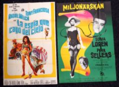 FATHOM & THE MILLIONAIRESS two cinema posters Spanish and Swedish, 1961, folded, pin holes and