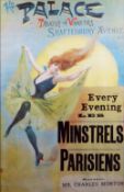 AN 1895 THEATRE POSTER for the impresario Mr Charles Morton's 'Les Minstrels Parisiens' at The