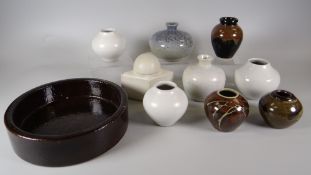 TEN STUDIO POTTERY ITEMS some Dutch, dish 20cms diam