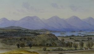 THOMAS LINDSAY (1793-1861) watercolour - Irish landscape with castle, entitled verso 'Killarney,