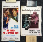 KLUTE starring Jane Fonda, two original cinema inserts from Spain and Belgium, 1971, rolled, edge