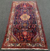 BLUE GROUND PERSIAN HAMERDAN LORI VILLAGE RUG, 138 X 268cms