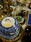 Tray of mixed china & glass together with small parcel of blue & white dinnerware etc