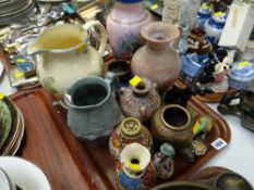 A large Poole cherry decorated jug, vases etc