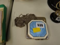 An Art Deco hallmarked silver & enamelled compact, a chain-mail purse & cigarette case