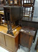 A vintage night cabinet, a Sutherland-type tea table & a carved box stool