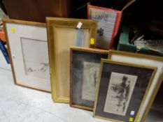 Parcel of framed prints & watercolours including a framed pen & ink drawing by PATRICK LARKING of