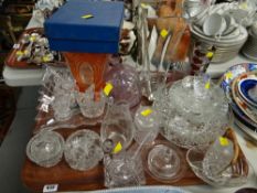 A tray of various glassware, vases, bowls etc