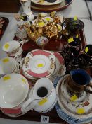 Two trays of mixed china & teaware including a gilt decorated Czechoslovakian coffee set, Aynsley '