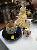 Royal Worcester figure 'Golden Moments' figure, Royal Doulton miniature Toby Jug 'Athos' & a Doulton