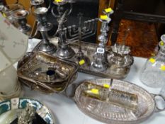 Parcel of EPNS including gallery tray, candelabra, baskets etc