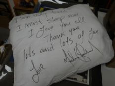 An inscribed pillow believed signed by Michael Jackson