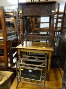 A sweet bamboo & lacquer-ware magazine stand & a nest of two coffee tables