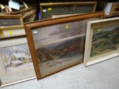 Framed watercolour of Tuscany landscape by HOWARD PICKERSGILL, framed watercolour of a sheep grazing