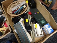 A parcel of vintage desk items, ruler, pens, sealing wax etc
