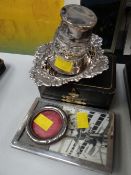 Parcel of hallmarked silver including salt & pepper bonbon dish, photograph frames etc