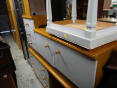 A parcel of late twentieth century lightwood & painted bedroom furniture, a Corby trouser press etc