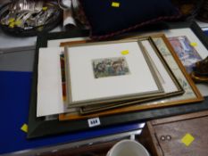 Parcel of framed prints including a map of Yorkshire, Rugby, Nine Gentlemen After the Storm & a