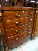 A Victorian mahogany bow front chest of three long & two short drawers