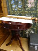 A drum-style reproduction tripod table & a lion head walking cane etc